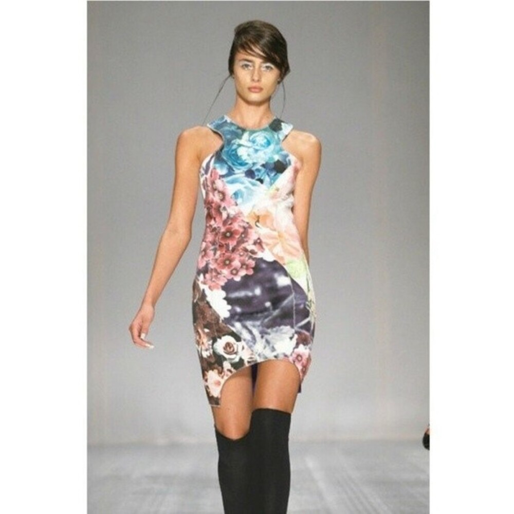 Shakuhachi Neoprene Bodycon Stretch Designer Dress Size XS Floral Print Chic